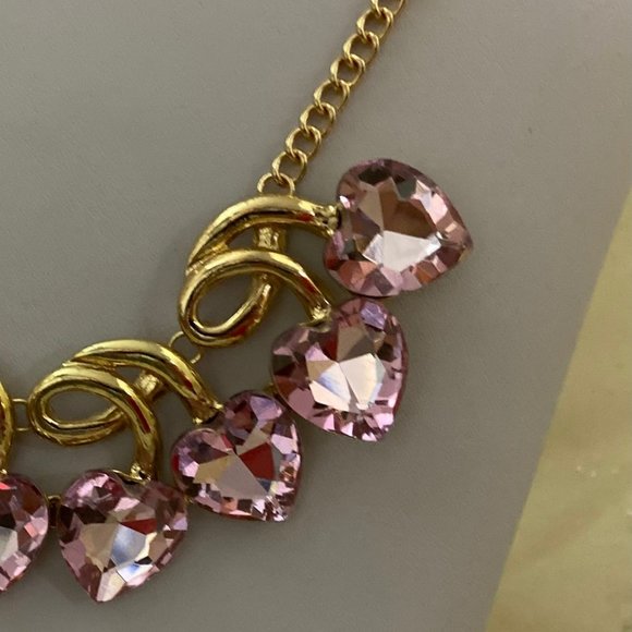 💖 Pink Crystal Hearts Necklace /N114 - Picture 2 of 4